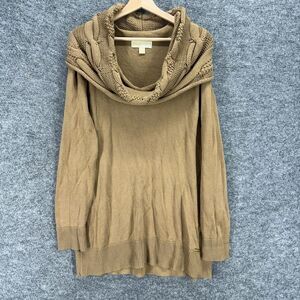 Michael Kors Sweater Pullover Women XL Brown Knit Cowl Neck Long Sleeve Cotton